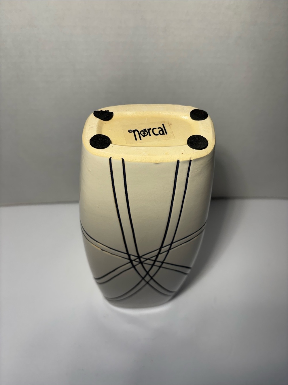 Norcal Creamy White Black Geometric Lines Ceramic 10” Vase Modern Home Accent - Picture 8 of 9